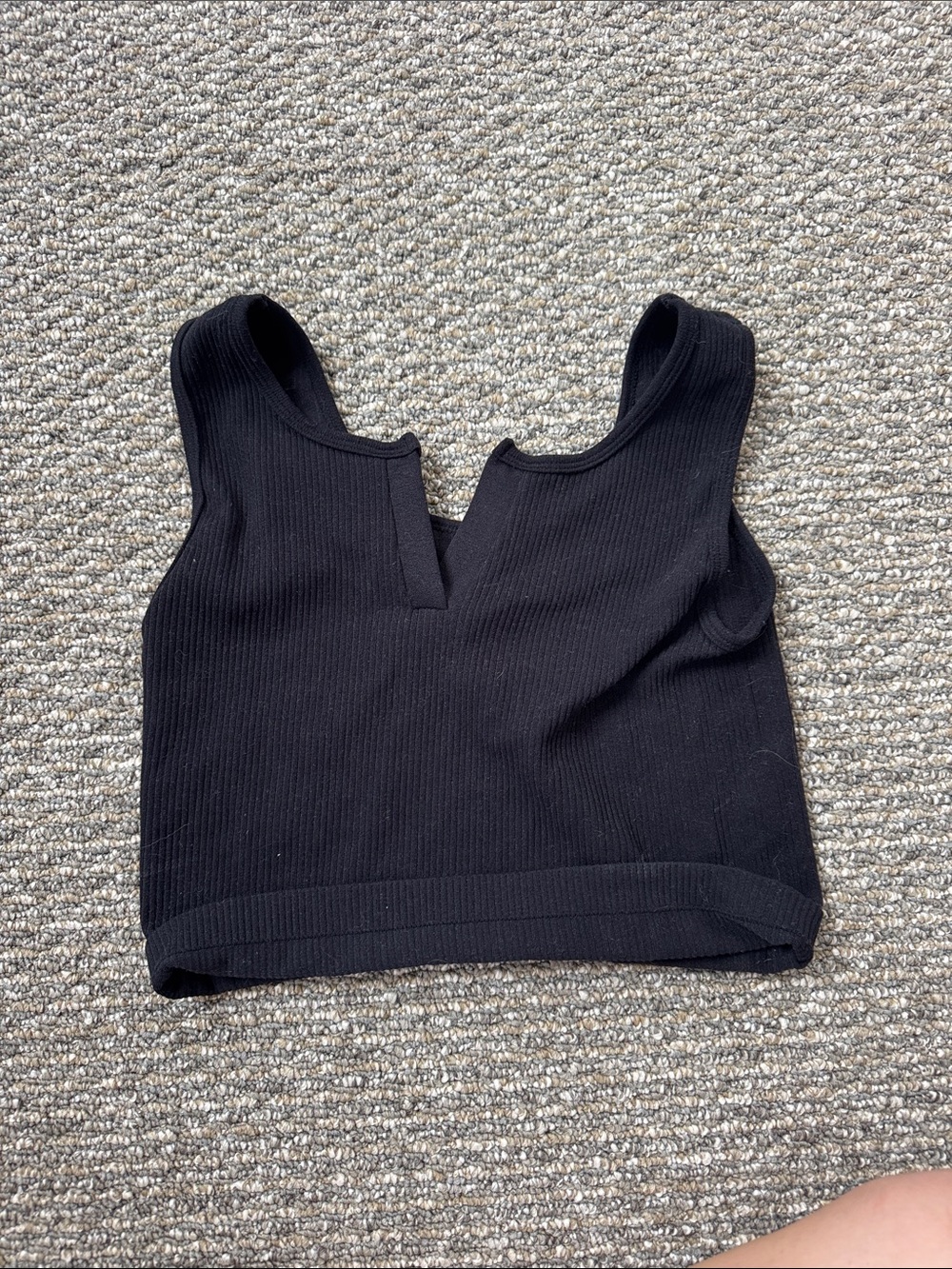 Ribbed Black Cropped Tank with V-Notch Neckline